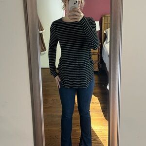 ANN TAYLOR Black White Striped Soft Stretchy Long Sleeve Lightweight Swe…